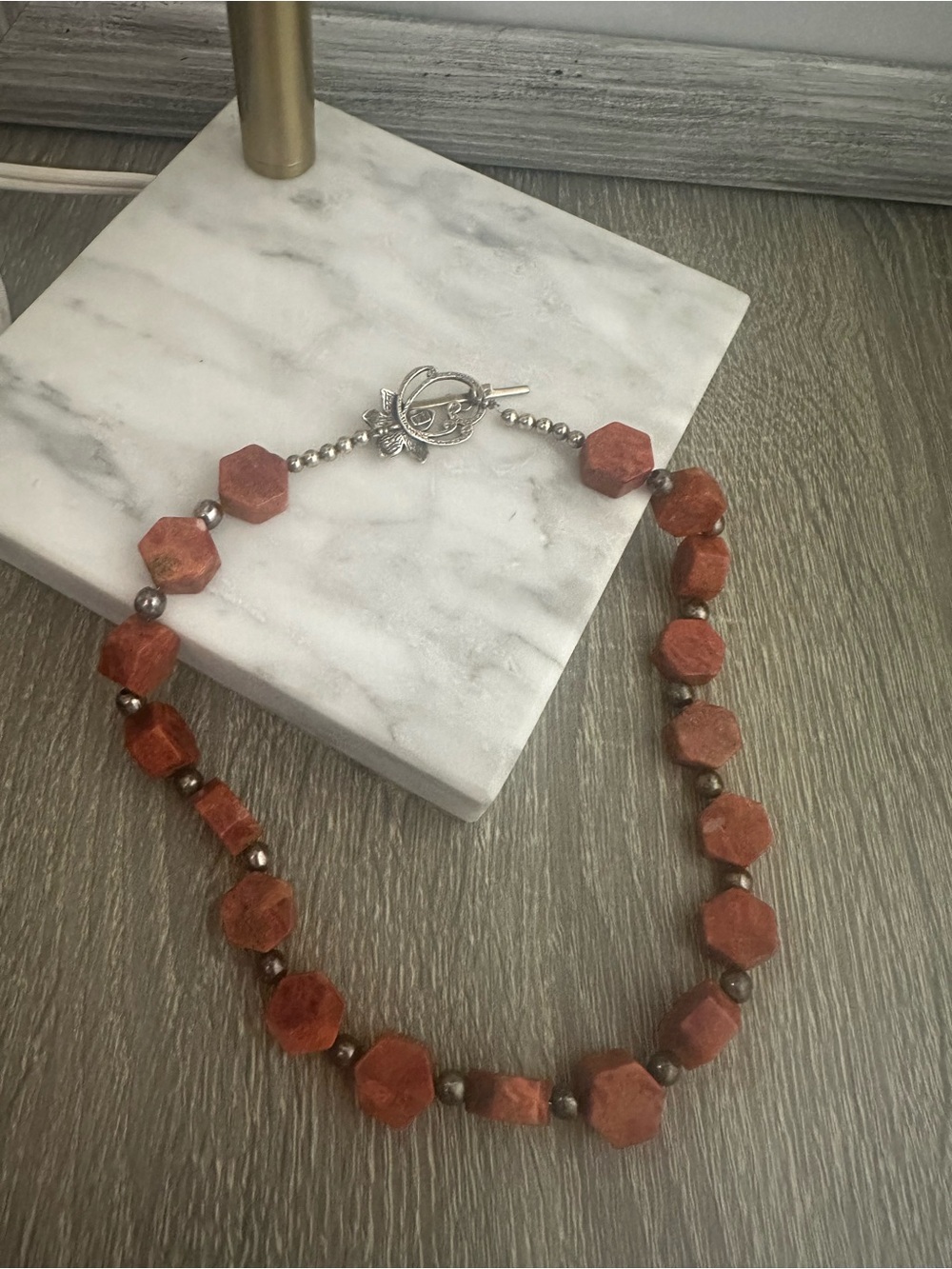 Handcrafted Red Jasper Bead Necklace with 925 Silver Toggle Clasp